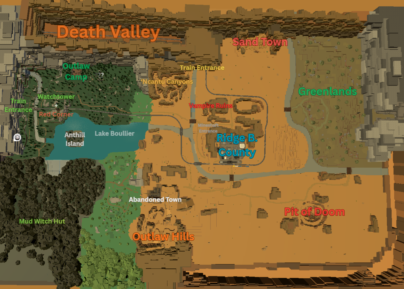 Bridger Western Complete World Map showing all locations, NPCs, and points of interest in Ridge B Valley